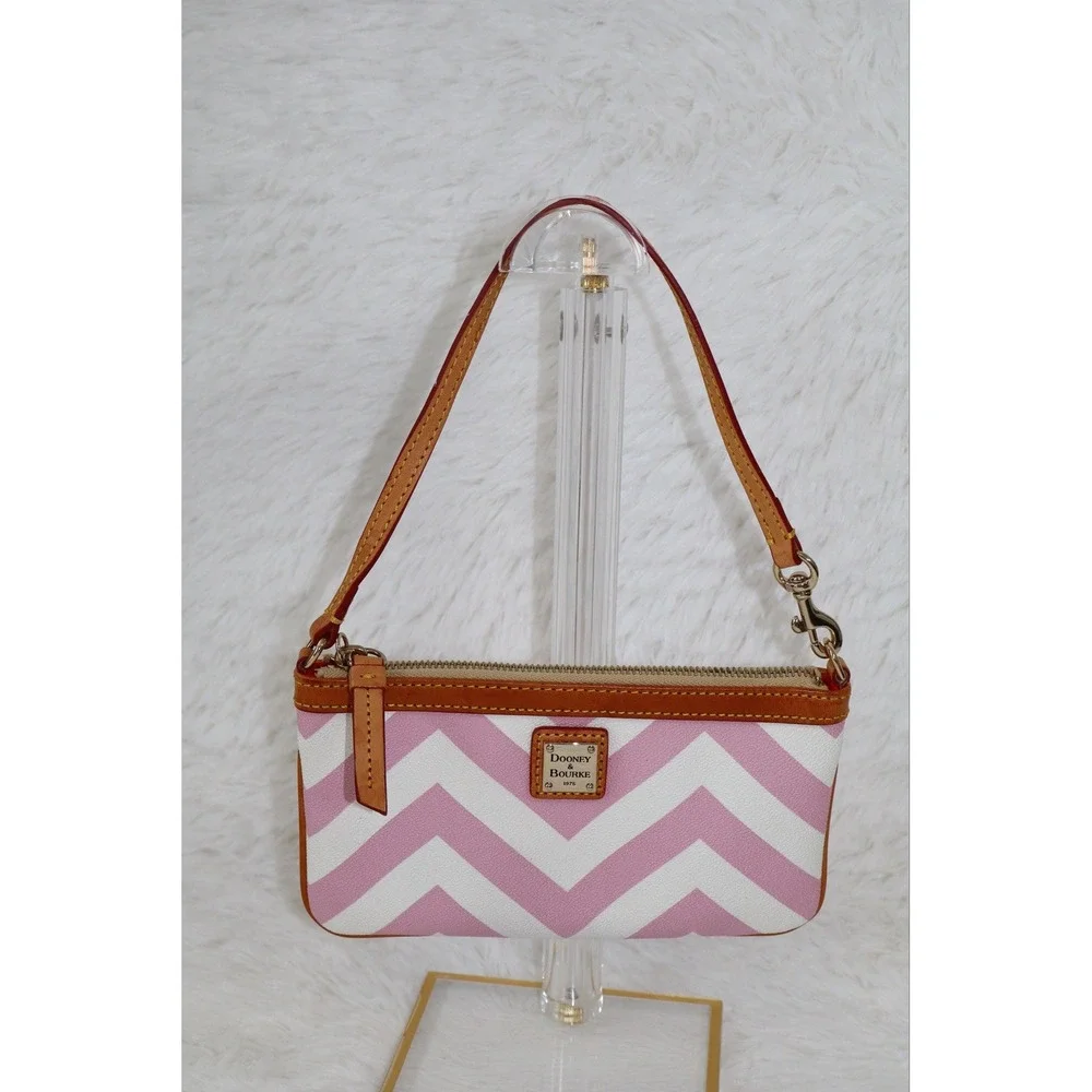 Dooney & Bourke Chevron Stripe Pink & White Wristlet/Clutch